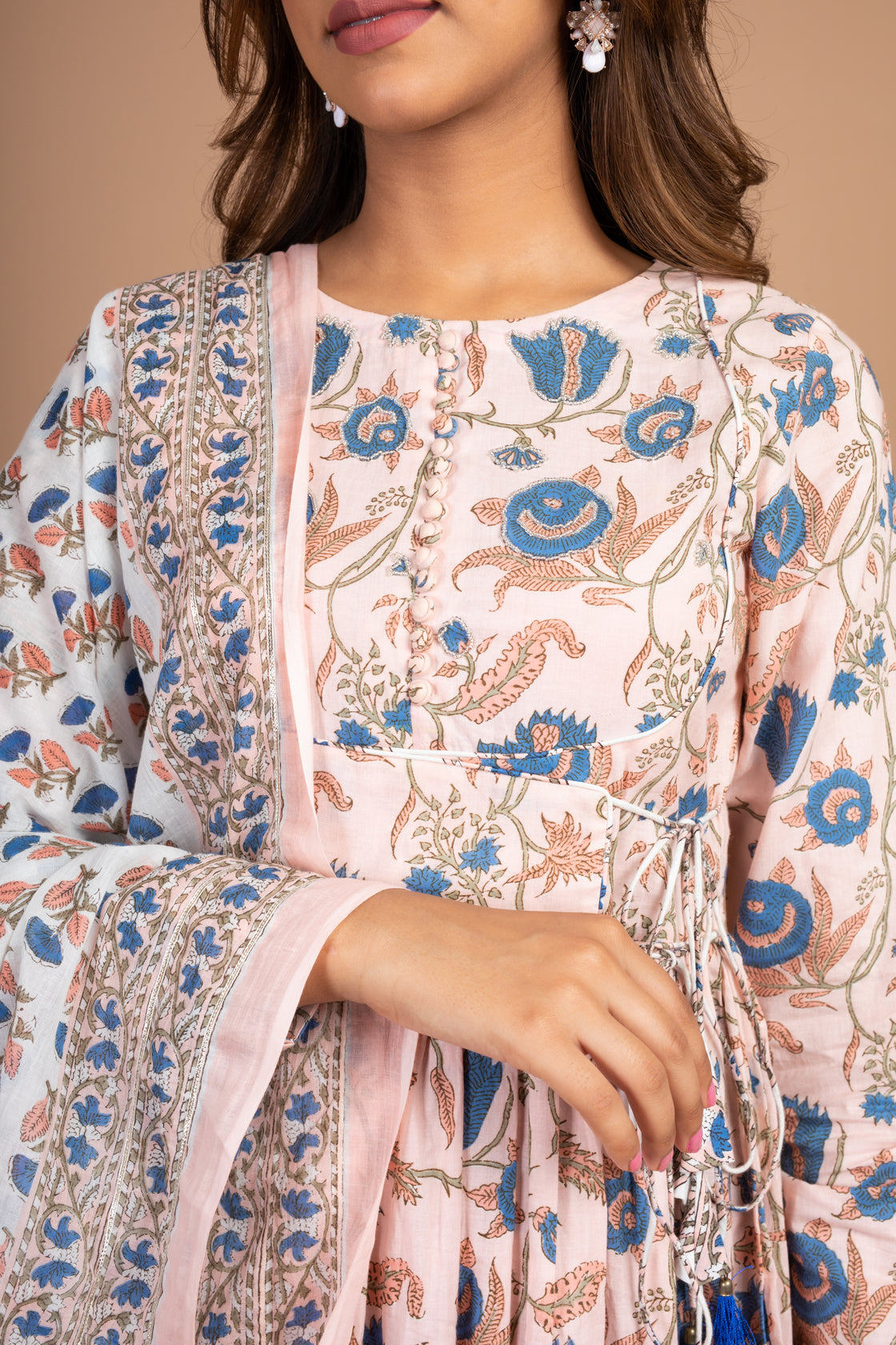 Naira- Adaara Pink Floral Anarkali set with Pant and Dupatta - Adaara