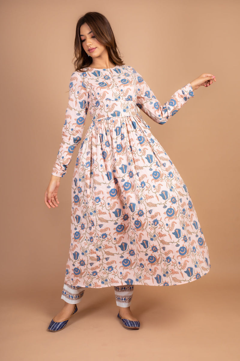 Naira- Adaara Pink Floral Anarkali set with Pant and Dupatta - Adaara