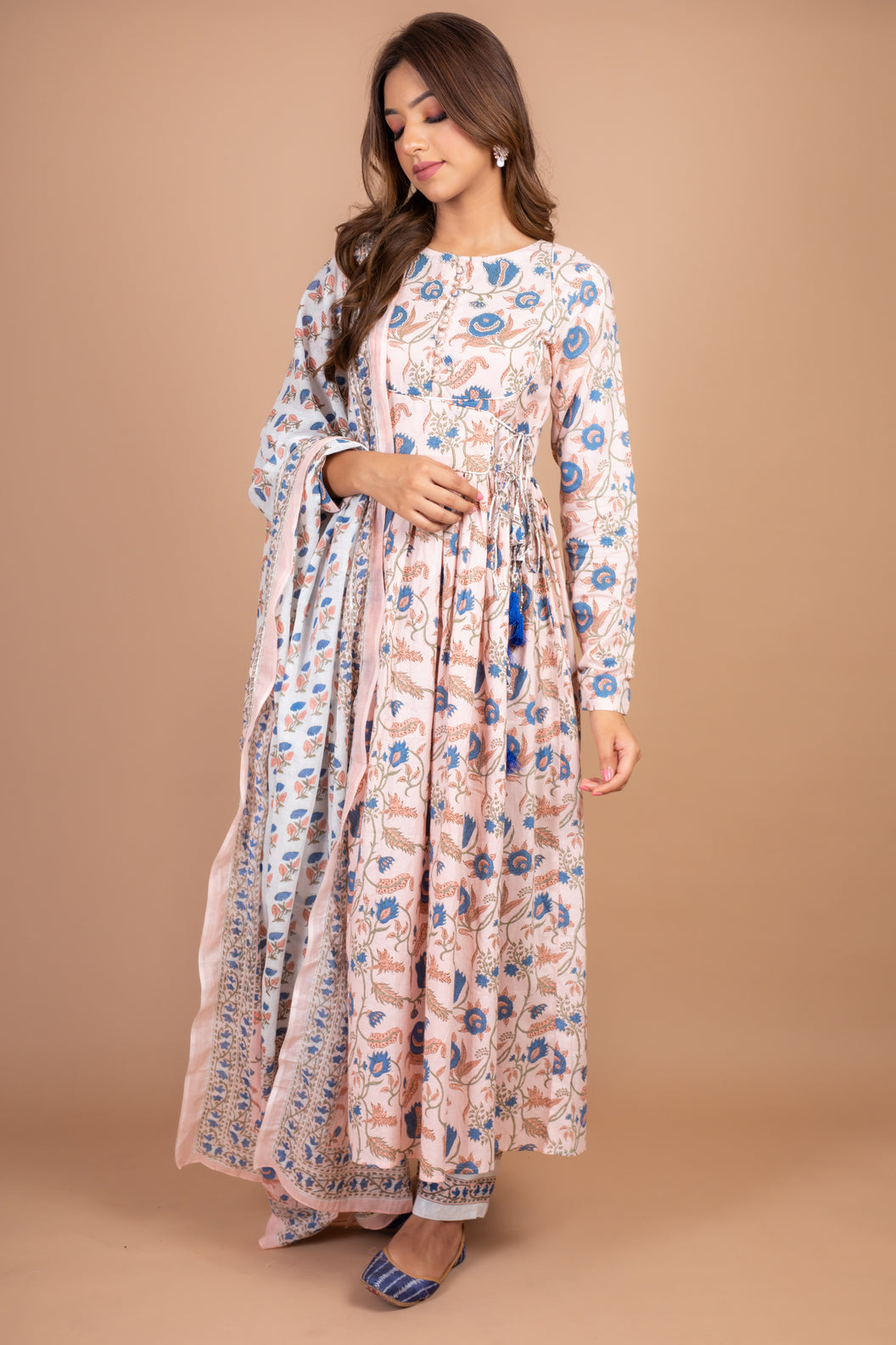 Naira- Adaara Pink Floral Anarkali set with Pant and Dupatta - Adaara