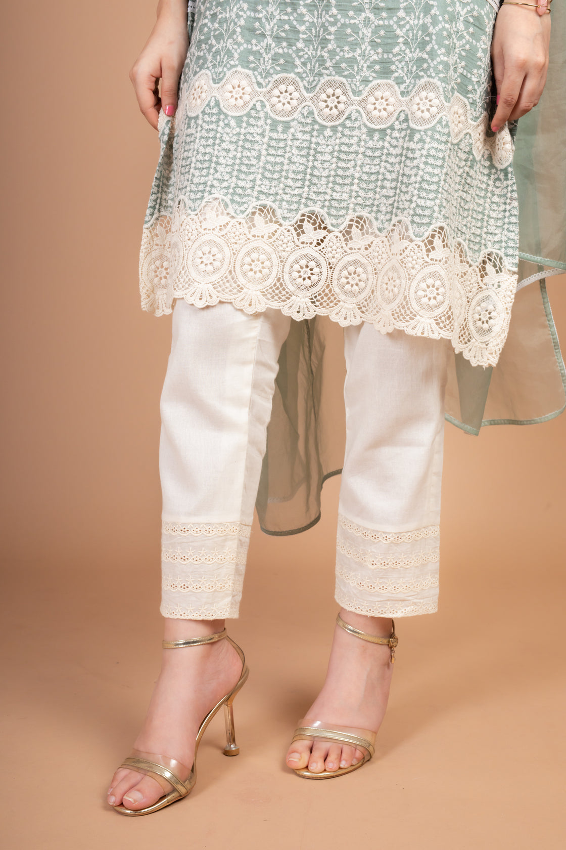 Jividha - Adaara Pastel greeen Suit Set with crochet detailing - Adaara