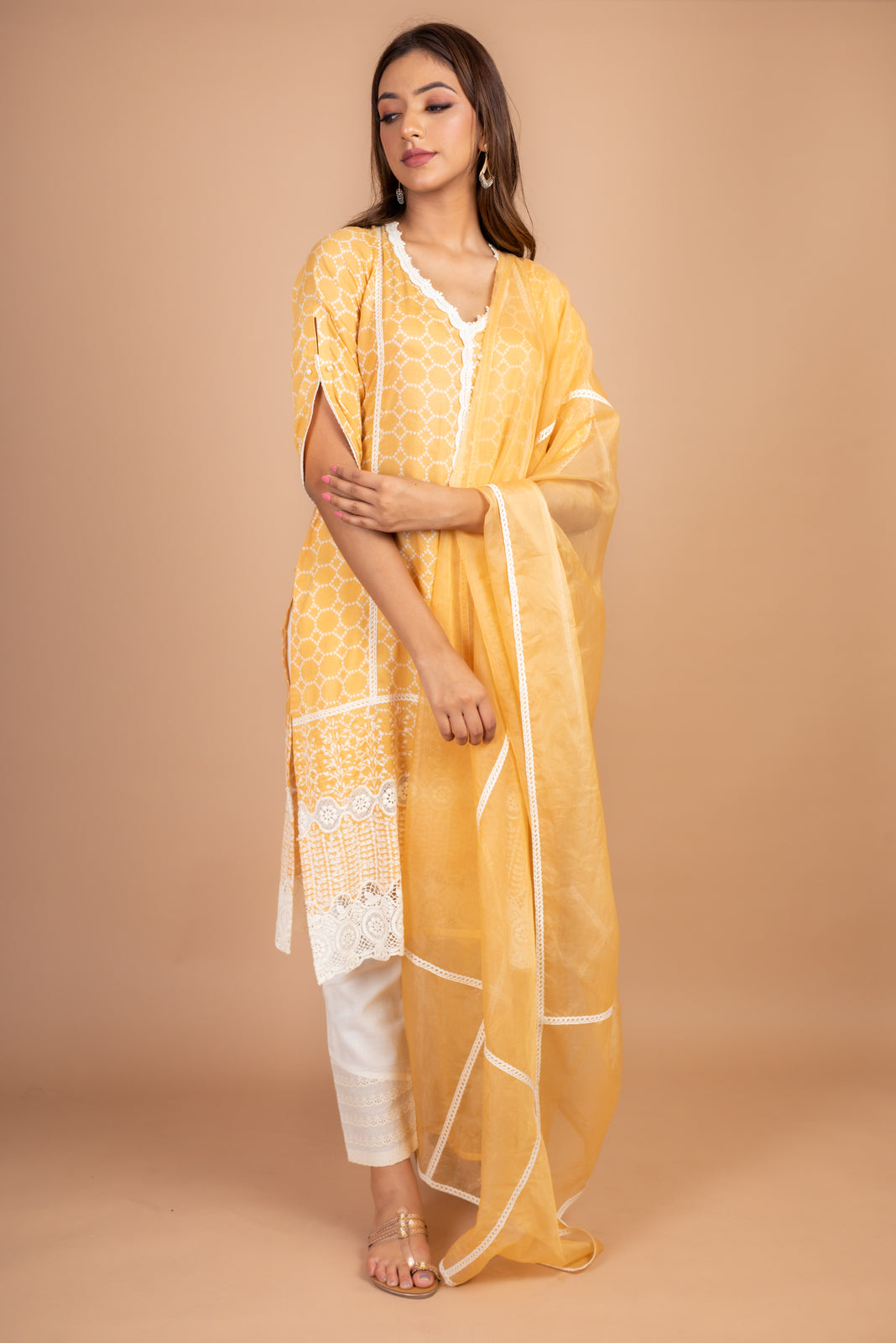 Jaina - Adaara pastel Yellow Suit Set with crochet detailing - Adaara