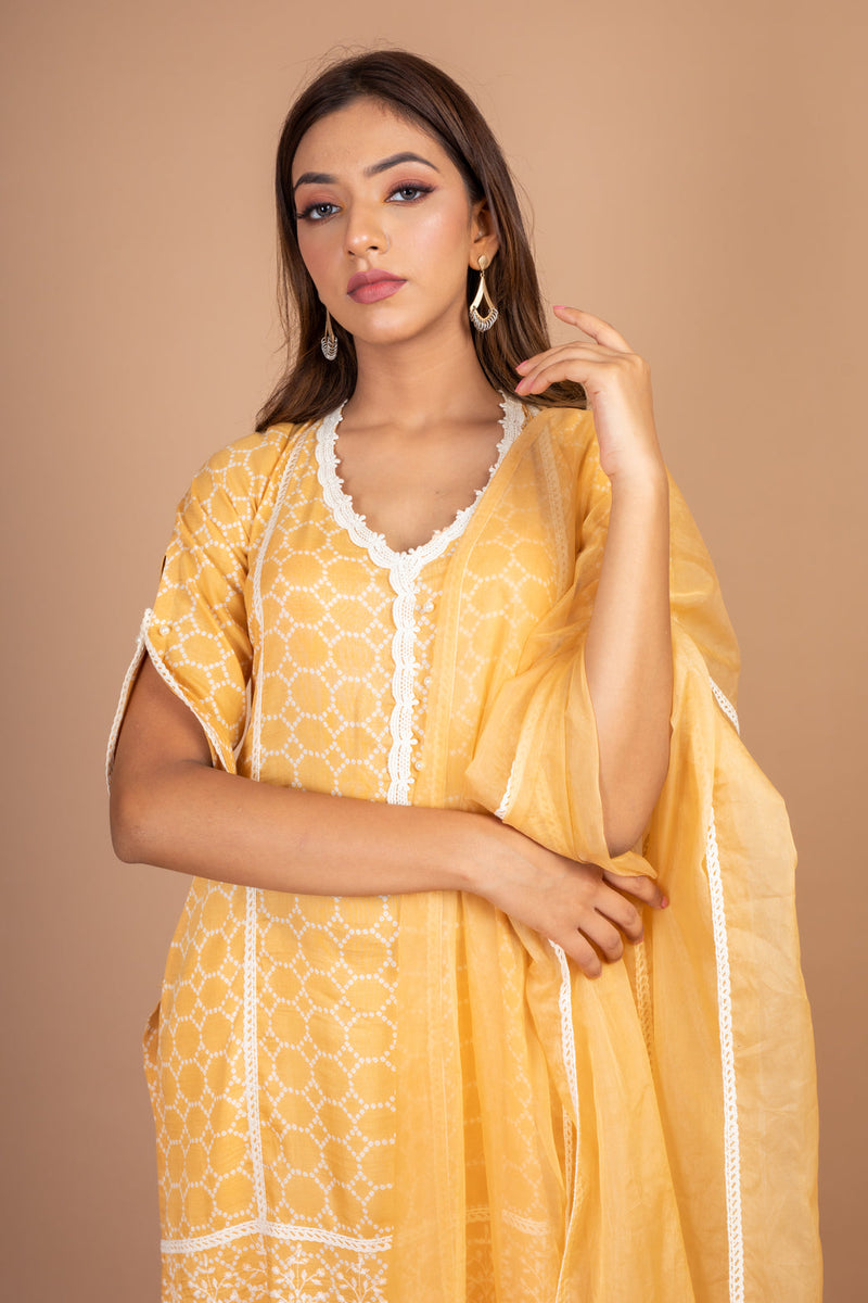 Jaina - Adaara pastel Yellow Suit Set with crochet detailing - Adaara