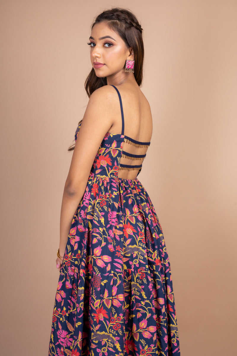 Canisa- Adaara Navy blue Single Strap Backless Anarkali Set - Adaara