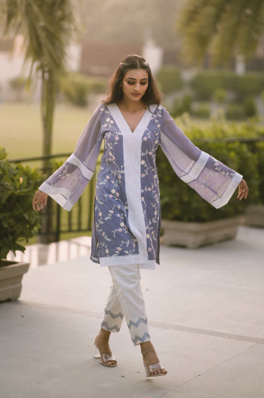 Mira- Adaara Kota Lavendar Kurta Set - Adaara