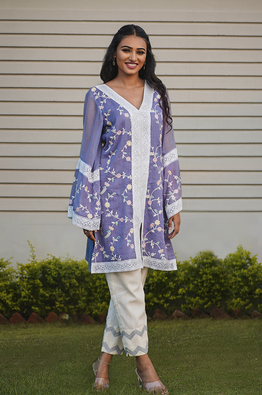 Mira- Adaara Kota Lavendar Kurta Set - Adaara