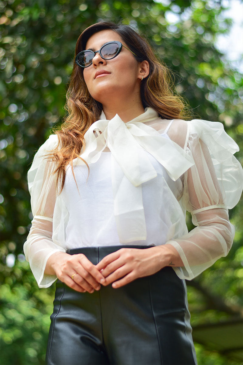 Adaara classy white organza top with knot detailing - Adaara