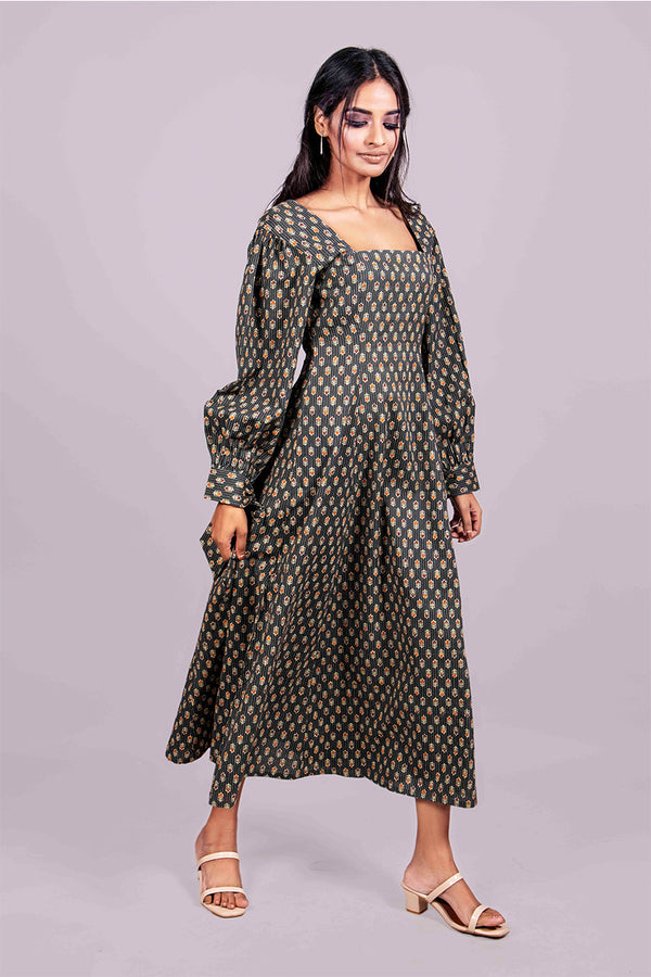 Adaara Cotton Block Print Princess Cut Dress - Adaara