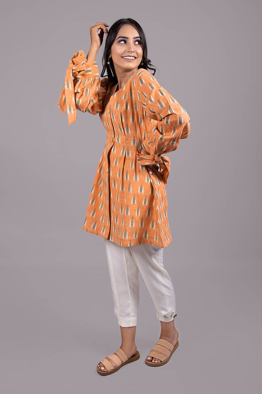 Adaara Ikkat Peach Cotton Tunic - Adaara