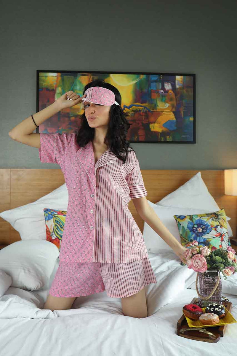 Rapunzel- Adaara striped cotton pink night suit - Adaara