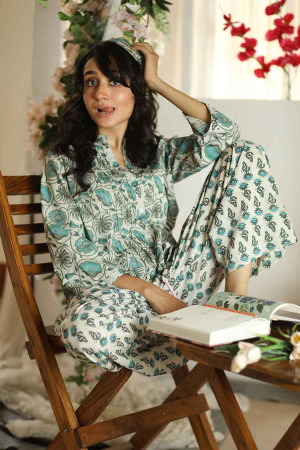 Jasmine- Adaara floral print cotton night suit - Adaara