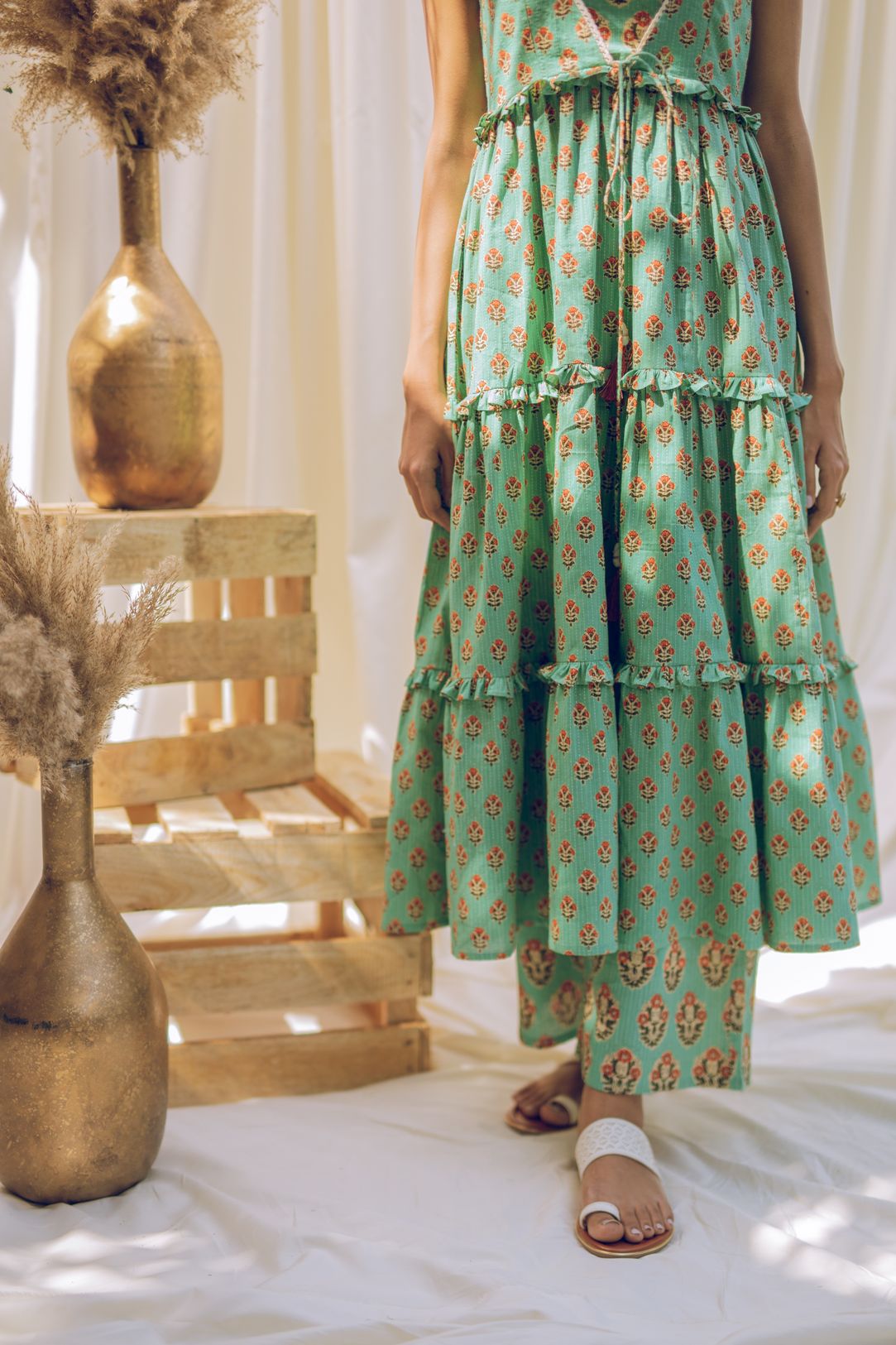 Coral -Adaara Teal Blue Block Print Kurta Set - Adaara