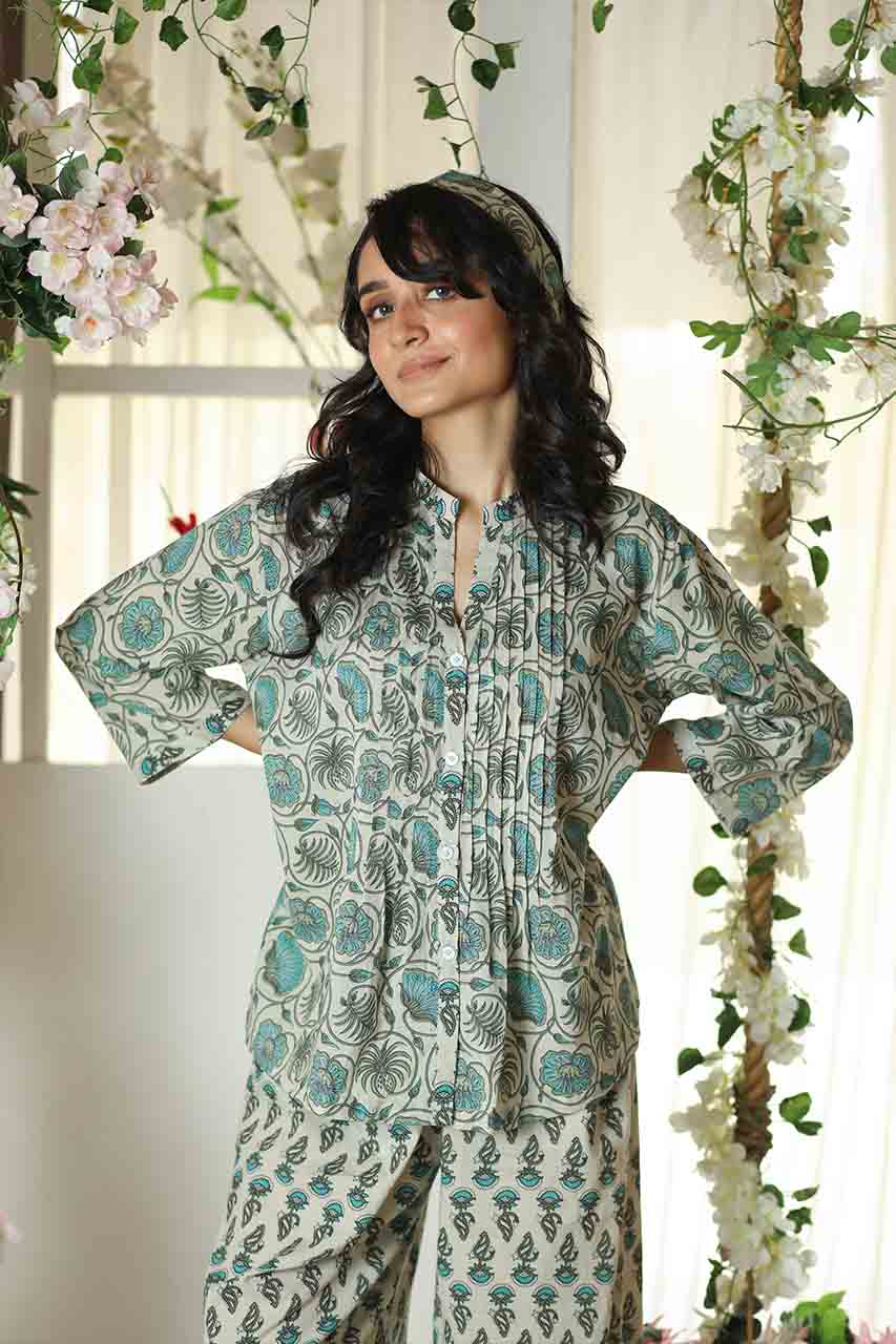 Jasmine- Adaara floral print cotton night suit - Adaara