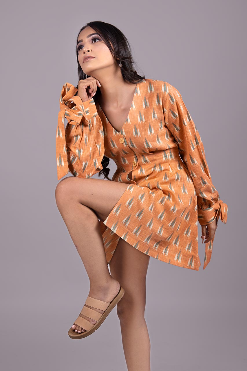 Adaara Ikkat Peach Cotton Tunic - Adaara