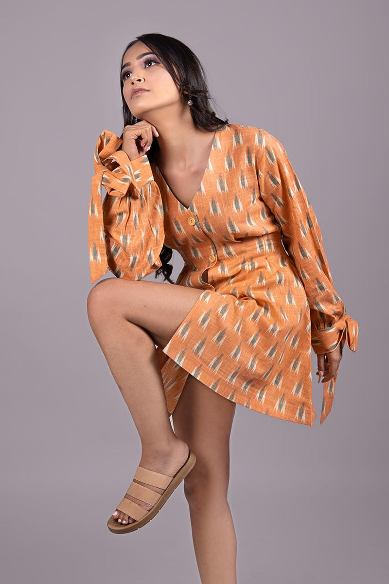 Adaara Ikkat Peach Cotton Tunic - Adaara