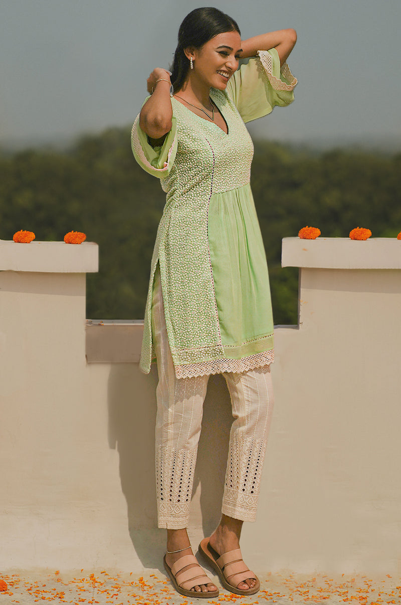 Aarohi-Adaara Kota Pastel green Kurta set - Adaara