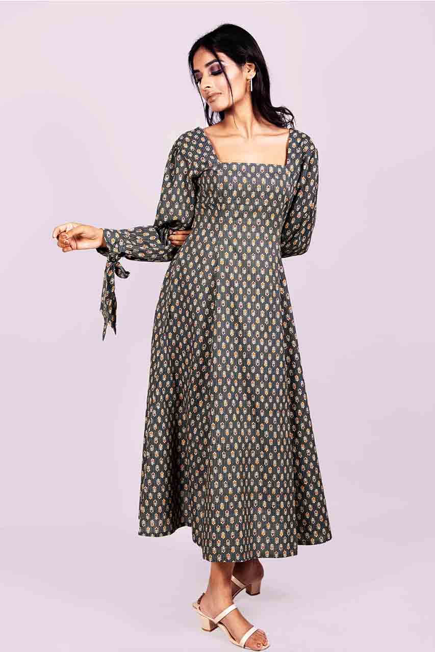Adaara Cotton Block Print Princess Cut Dress - Adaara