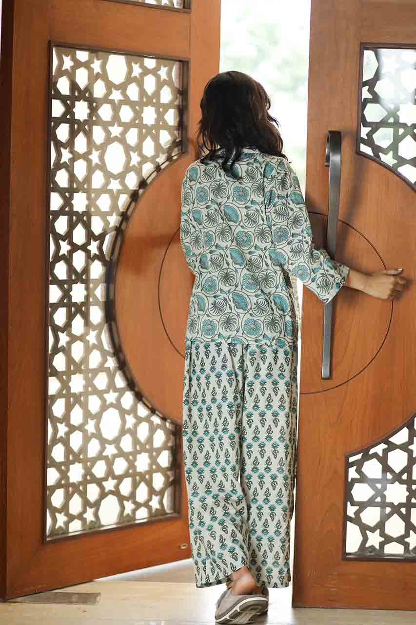 Jasmine- Adaara floral print cotton night suit - Adaara
