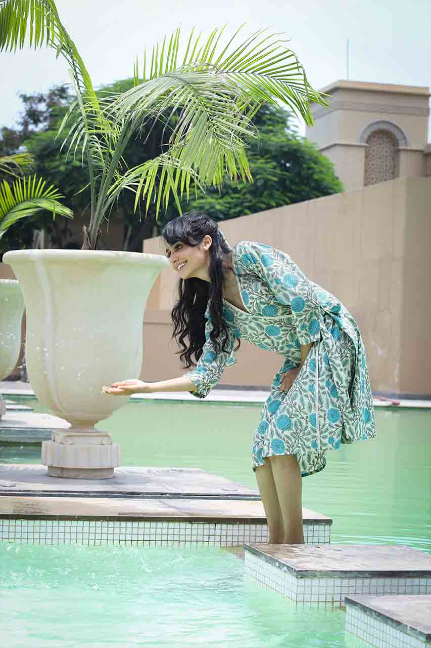 Aurora- Adaara floral print with crochet cotton night suit - Adaara