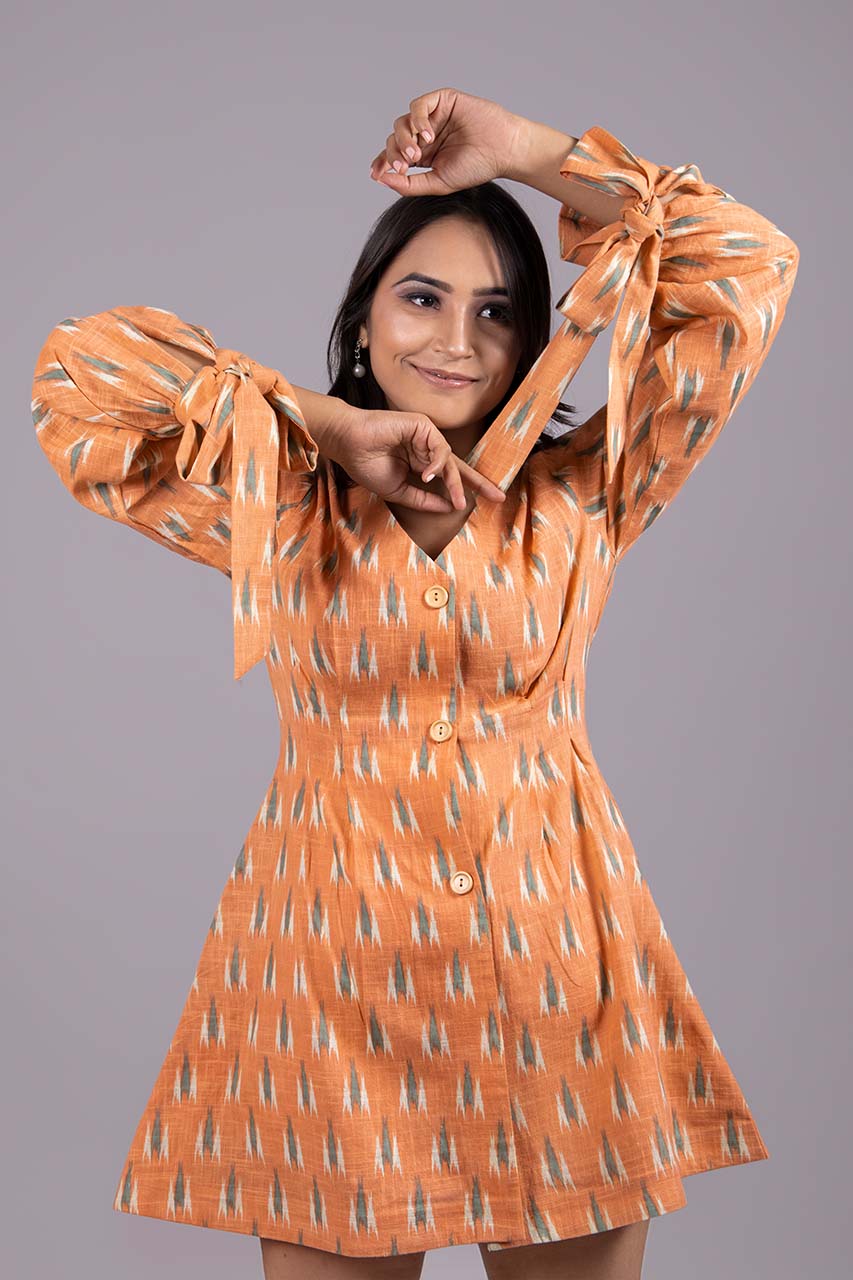 Adaara Ikkat Peach Cotton Tunic - Adaara