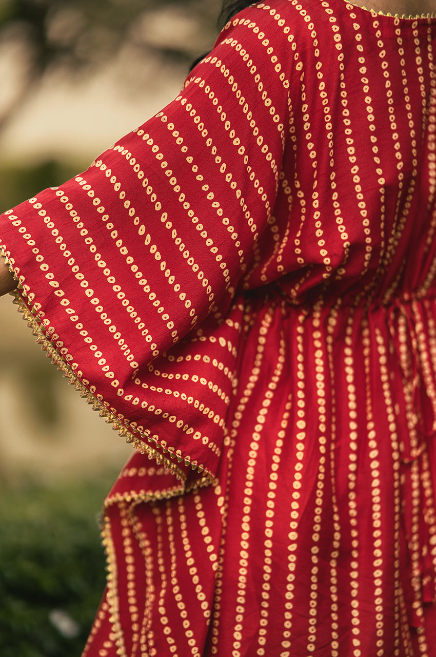 Bani-Adaara Silk Bandhani Kaftan set - Adaara