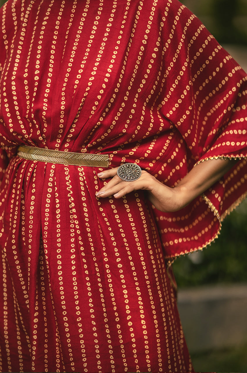 Bani-Adaara Silk Bandhani Kaftan set - Adaara