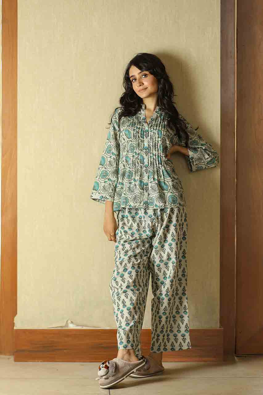 Jasmine- Adaara floral print cotton night suit - Adaara