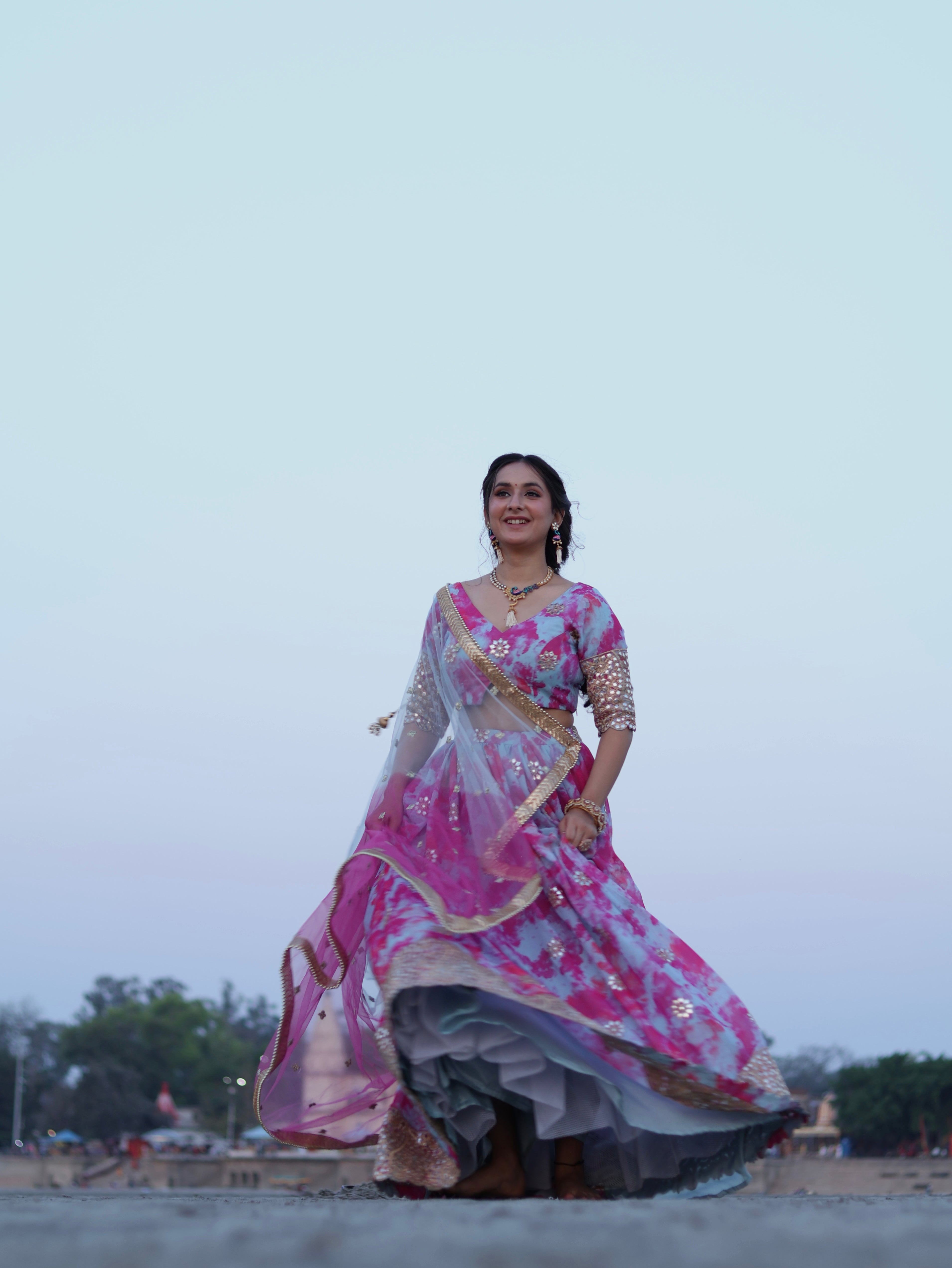 Candy Gloss - Adaara Pink Tie & Dye Gota and Mirror Work Lehenga