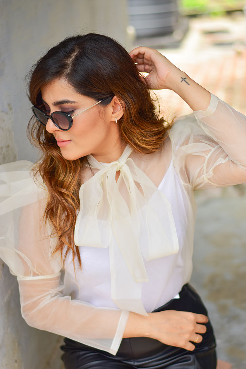 Adaara classy white organza top with knot detailing - Adaara