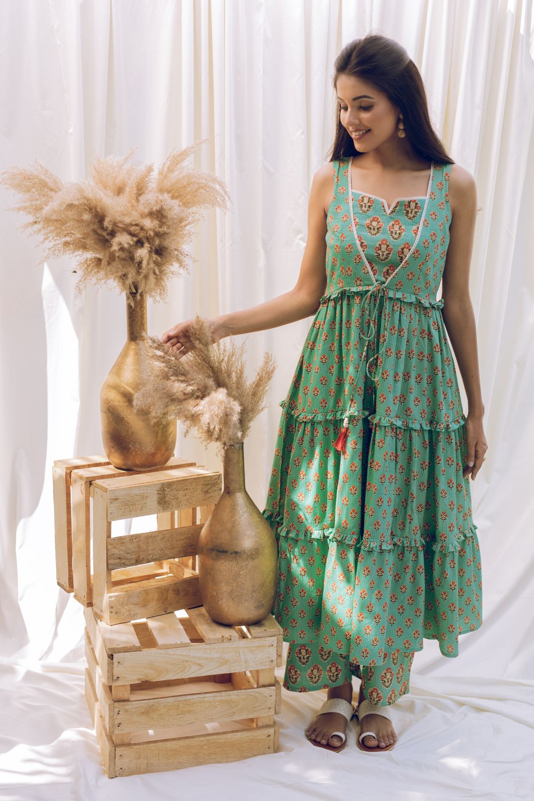 Coral -Adaara Teal Blue Block Print Kurta Set - Adaara