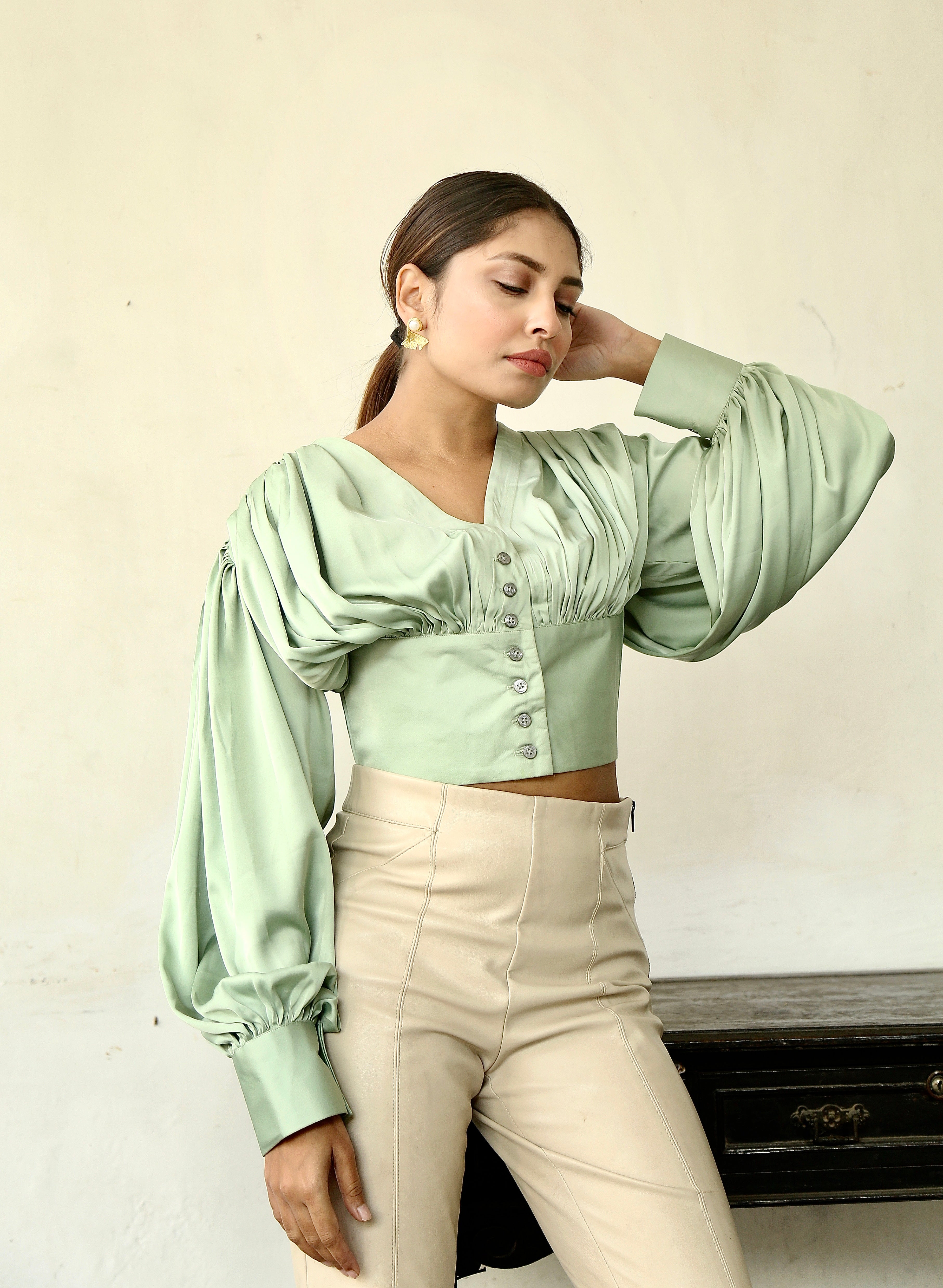 Adaara Imported Satin Top with Gathers - Adaara
