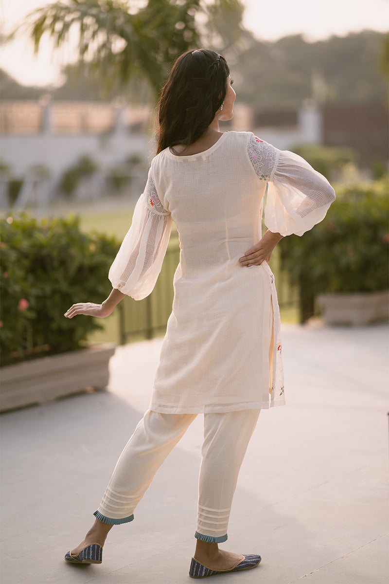 Ramya- Adaara Kota pale peach  embroidered floral Kurta set - Adaara