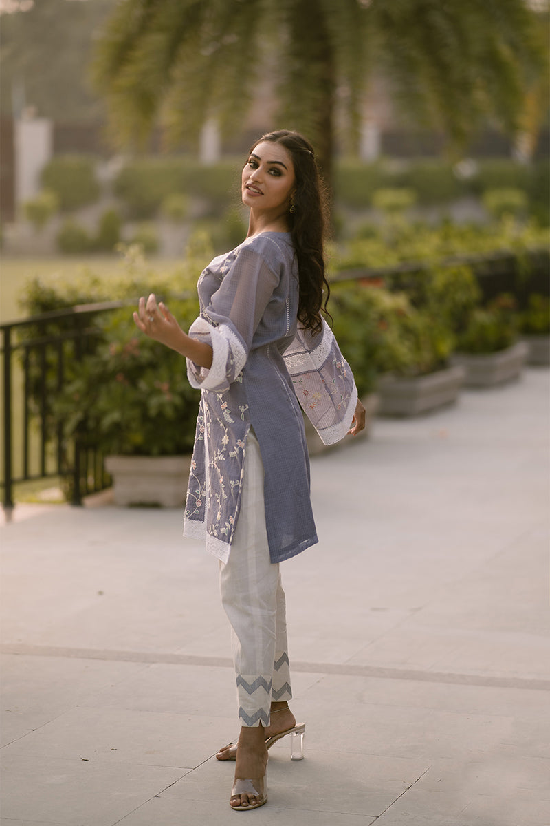 Mira- Adaara Kota Lavendar Kurta Set - Adaara