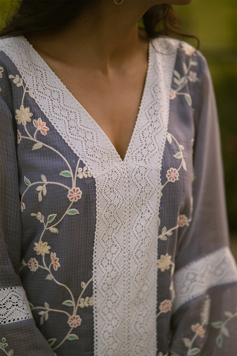Mira- Adaara Kota Lavendar Kurta Set - Adaara