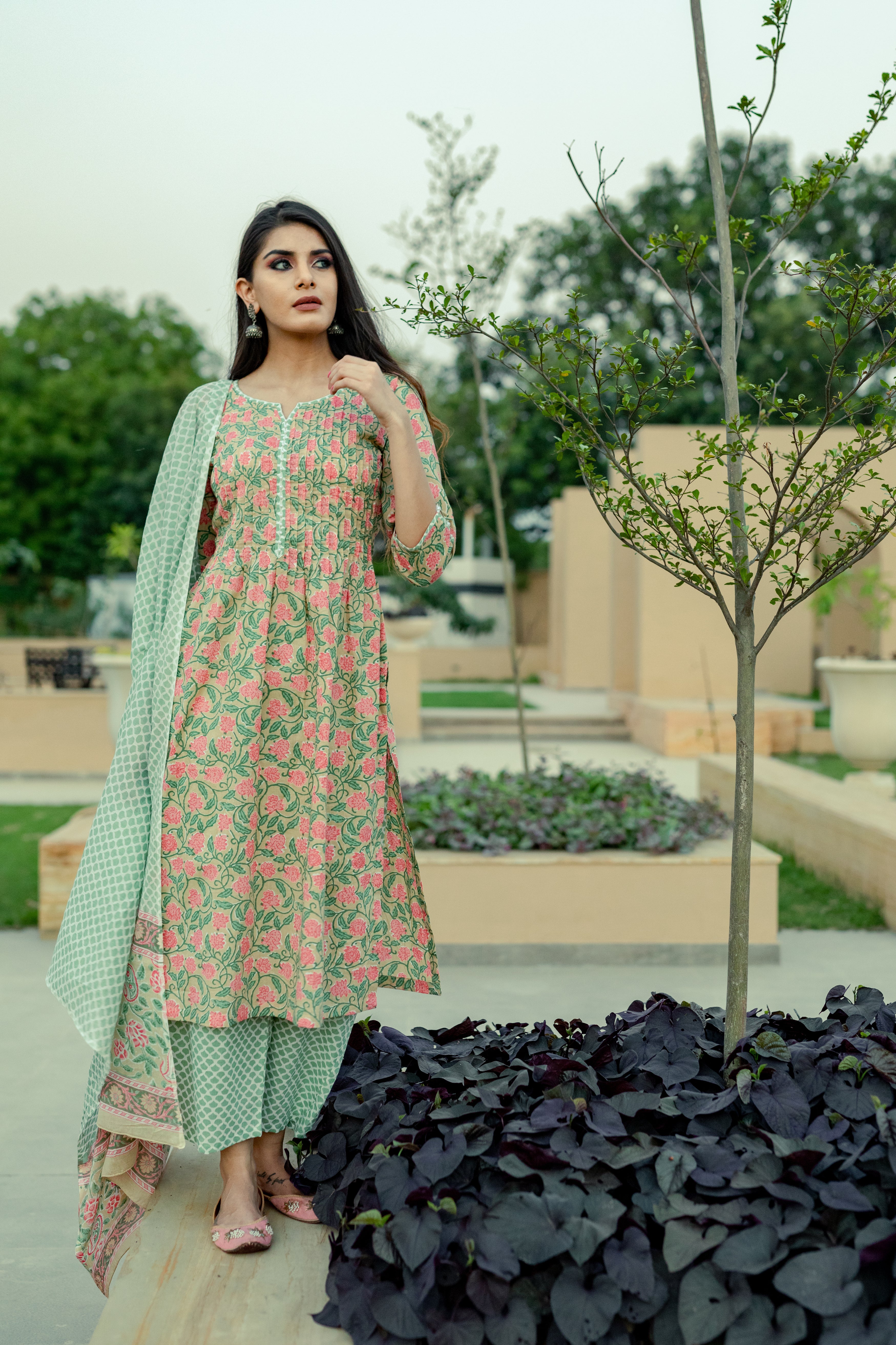 Daisy-Adaara Cotton Floral Print Pastel Hues Kurta Set with Dupatta - Adaara