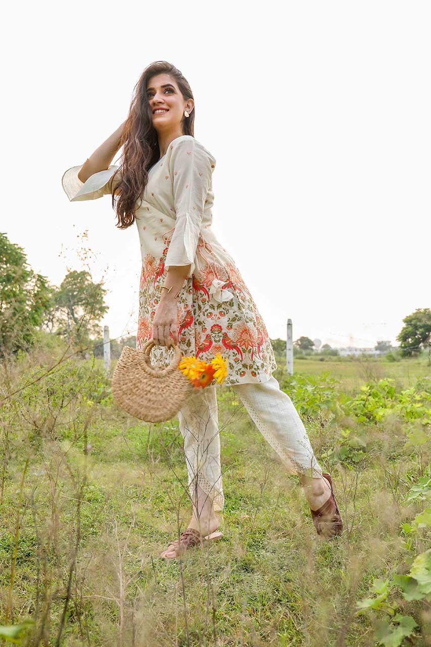 Adaara Off White Angrakha With Off White Tulip Pants - Adaara