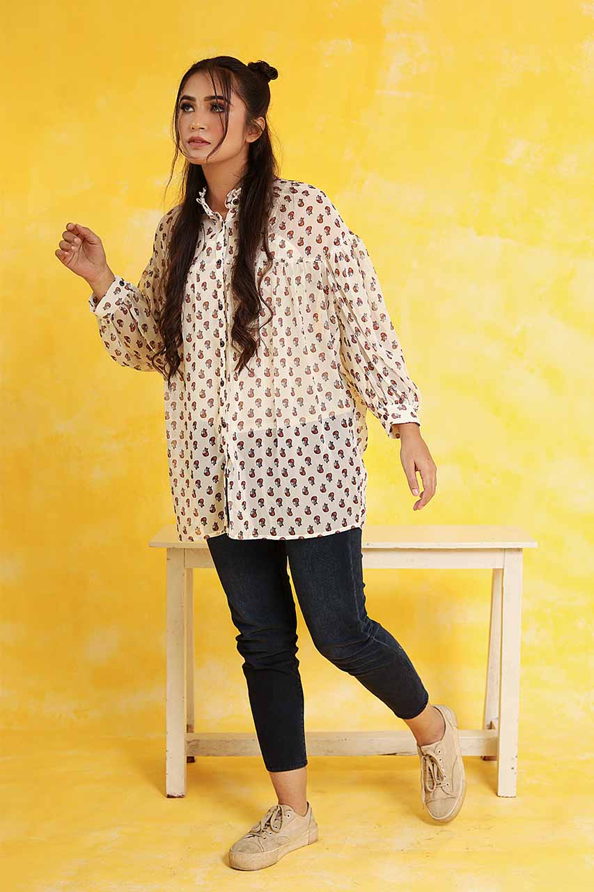 Adaara Georgette Fox Print Shirt Tunic - Adaara