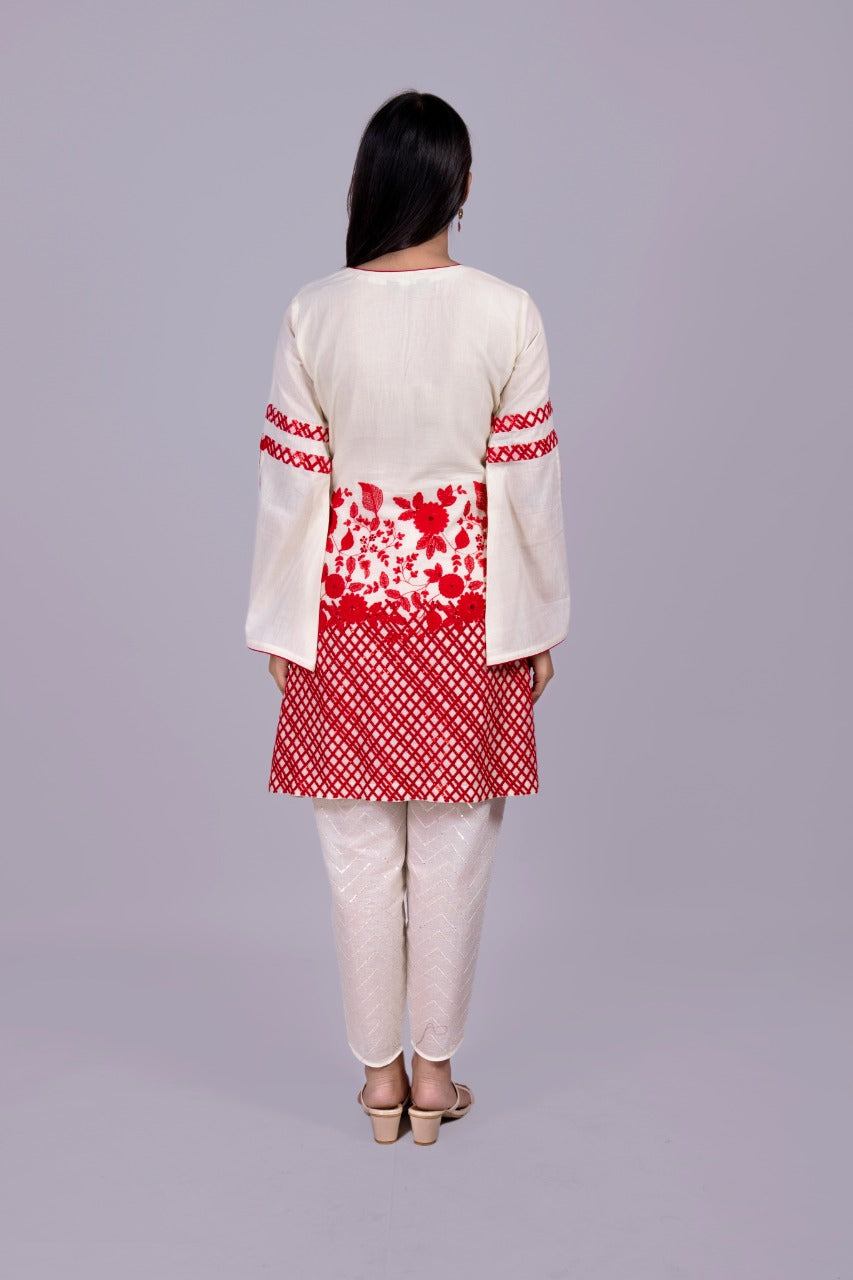 Adaara off white embroidered Angrakha with flared sleeves and sequence tulip pants - Adaara