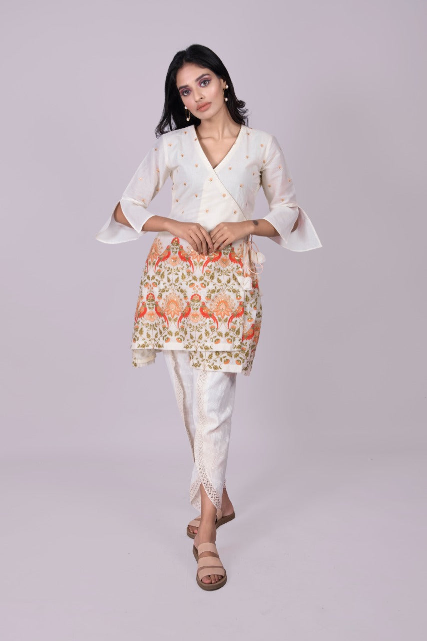 Adaara Off White Angrakha With Off White Tulip Pants - Adaara