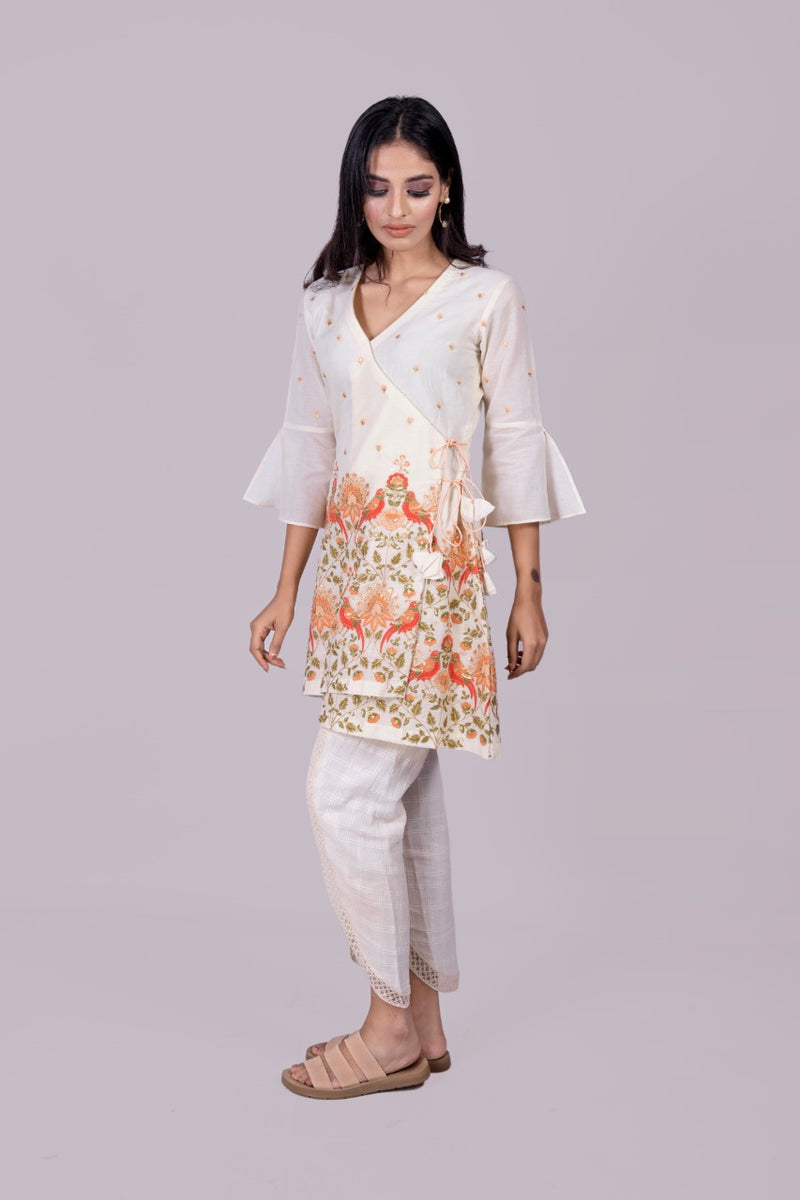 Adaara Off White Angrakha With Off White Tulip Pants - Adaara