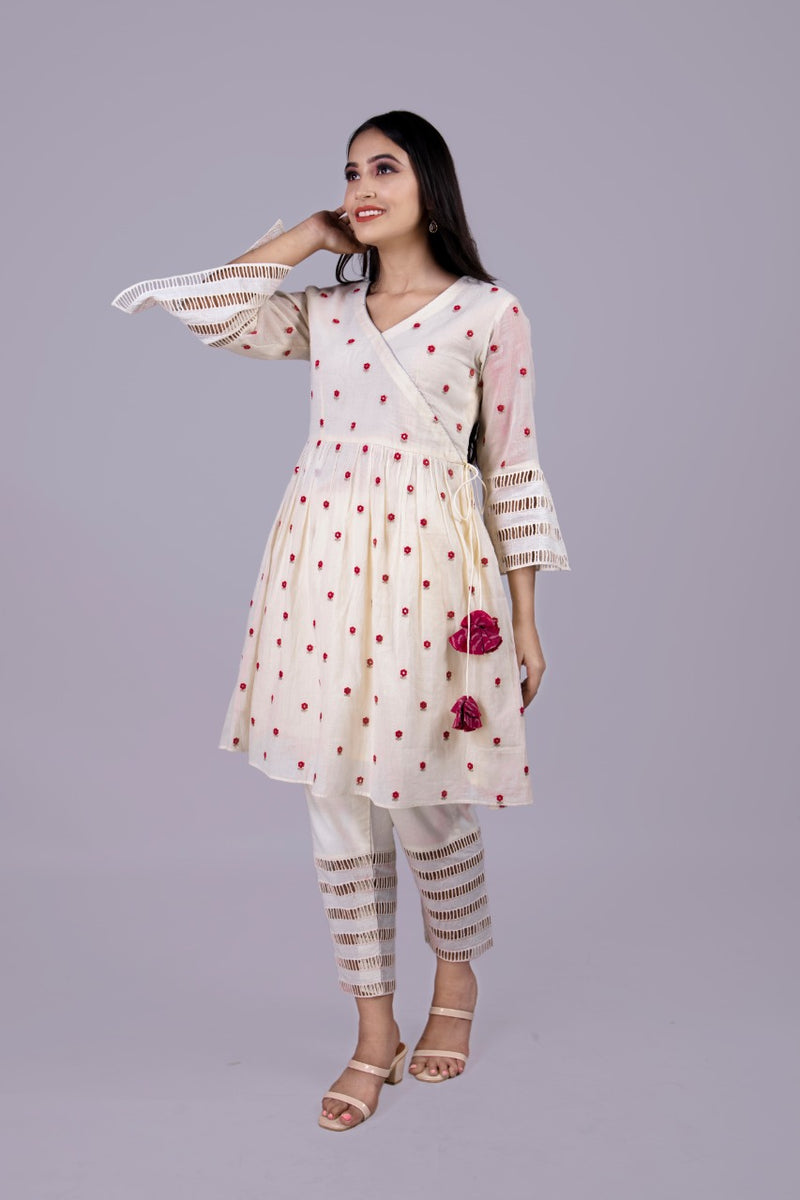 Off White Gathered Angrakha With Pants - Adaara
