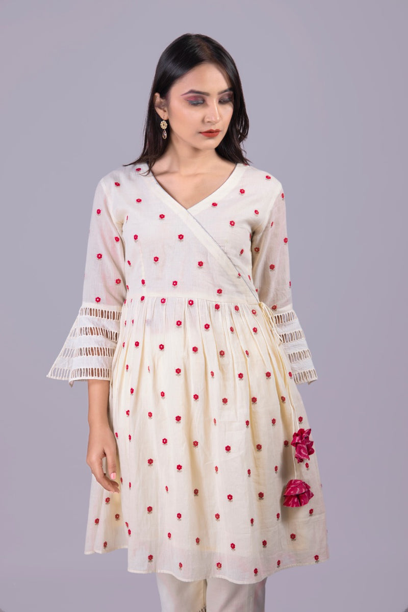 Off White Gathered Angrakha With Pants - Adaara