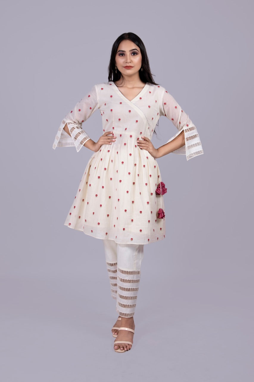 Off White Gathered Angrakha With Pants - Adaara