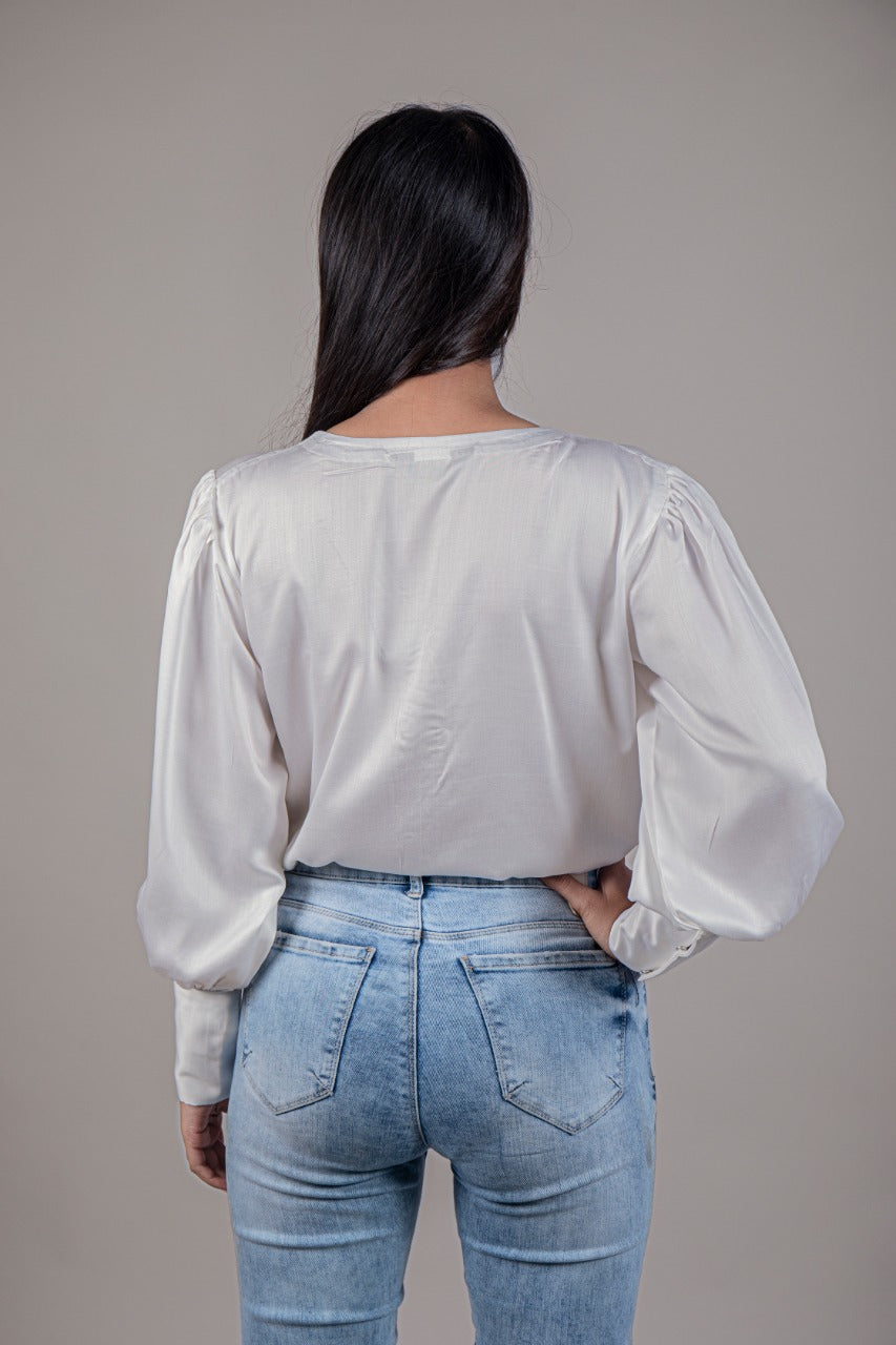 Adaara Imported Cotton Balloon Sleeve White Shirt - Adaara
