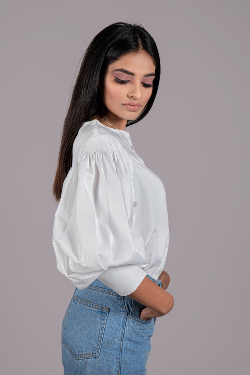 Adaara Imported Cotton Balloon Sleeve White Shirt - Adaara