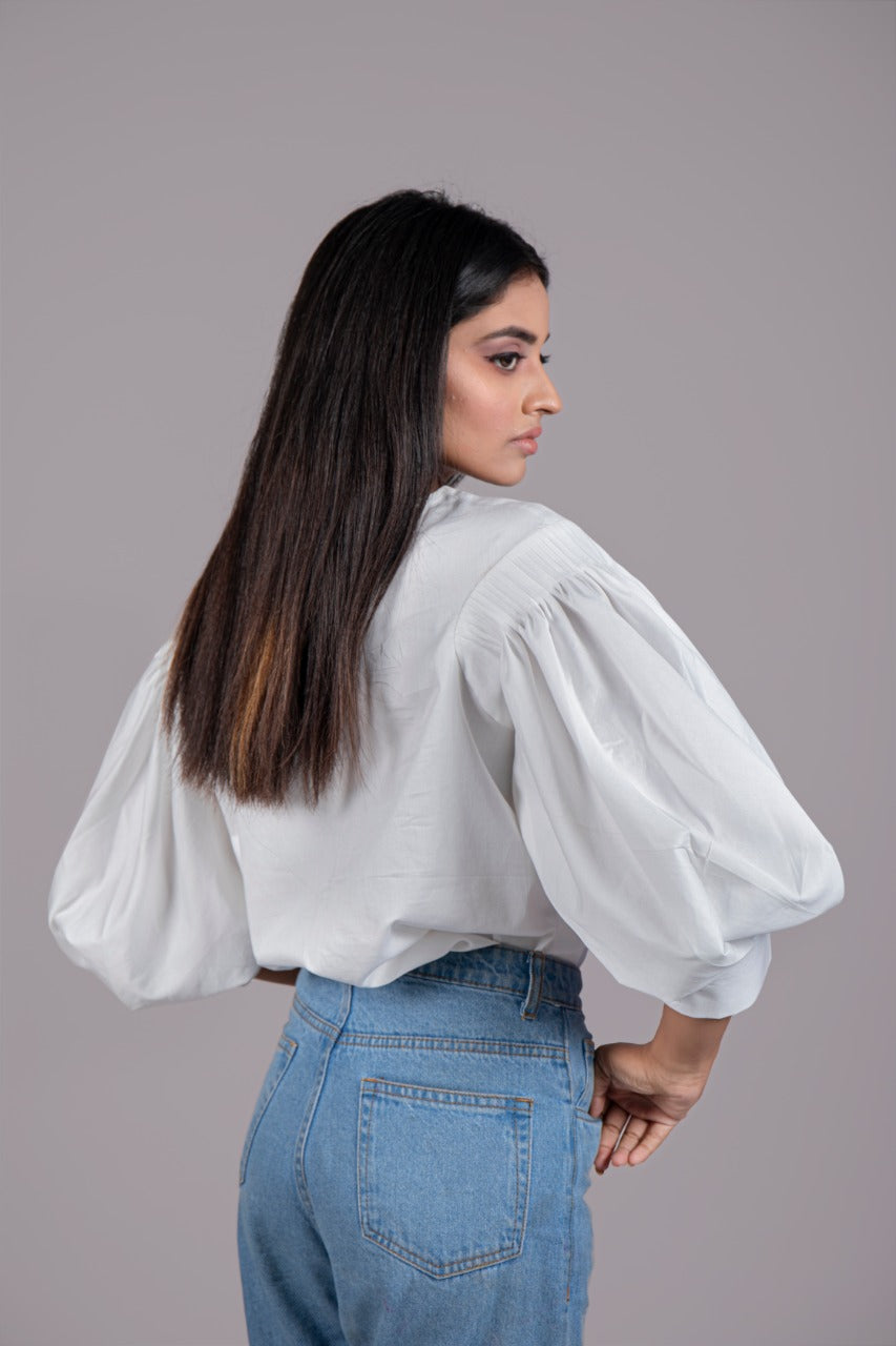 Adaara Imported Cotton Balloon Sleeve White Shirt - Adaara