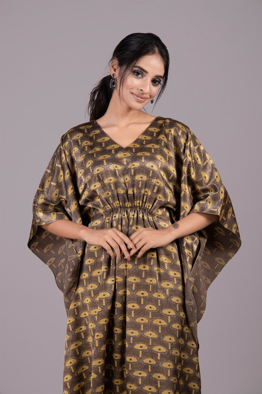 Adaara Bagru Brown Coloured Kaftan set with straight fit pants - Adaara