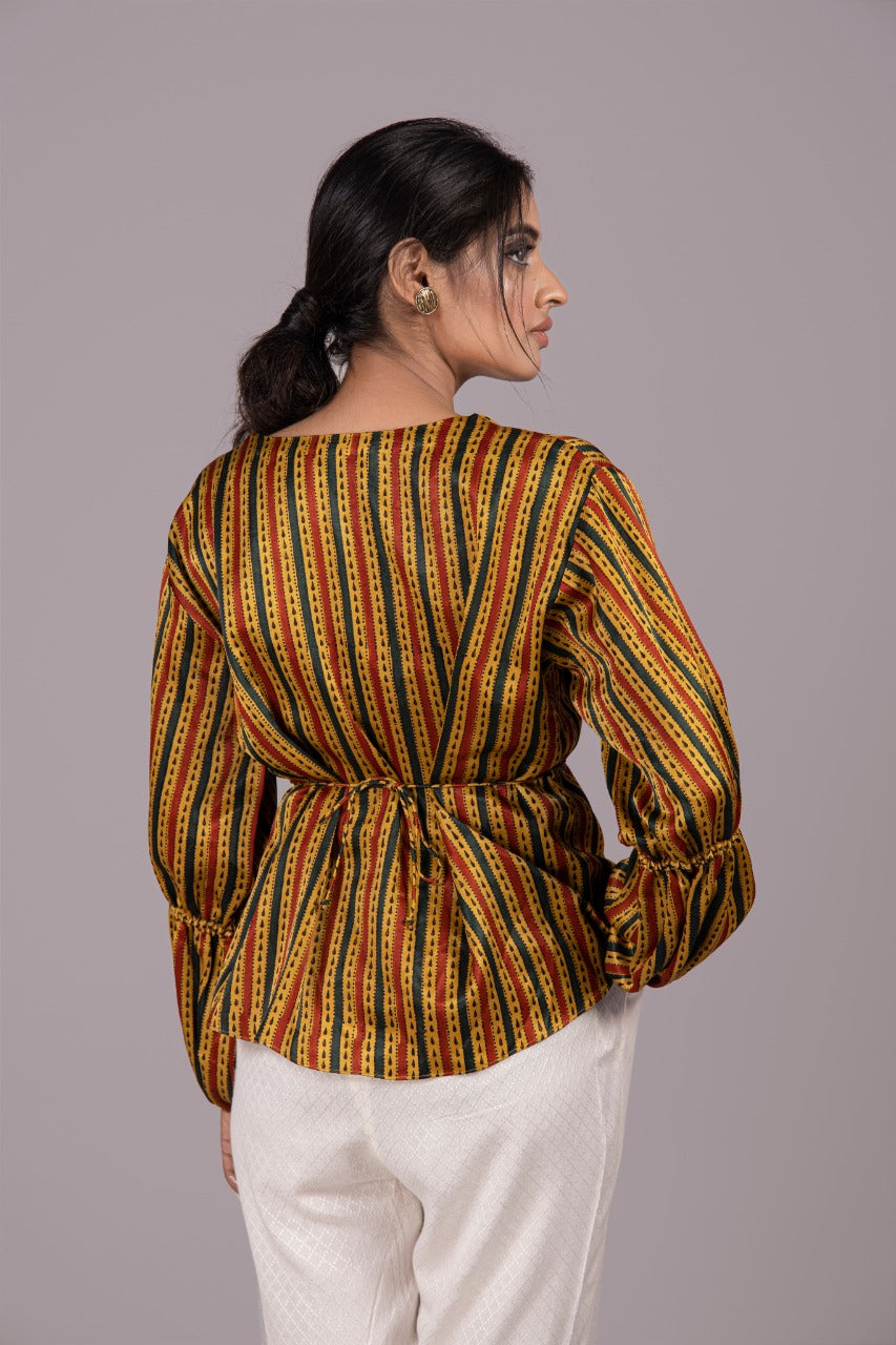 Adaara Bagru statement mustard shirt With Half Balloon Sleeves - Adaara