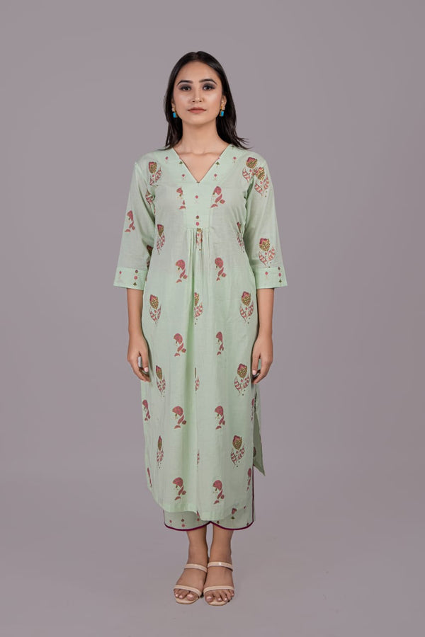 Adaara Neon Block Print Kurta Palazzo Set - Adaara