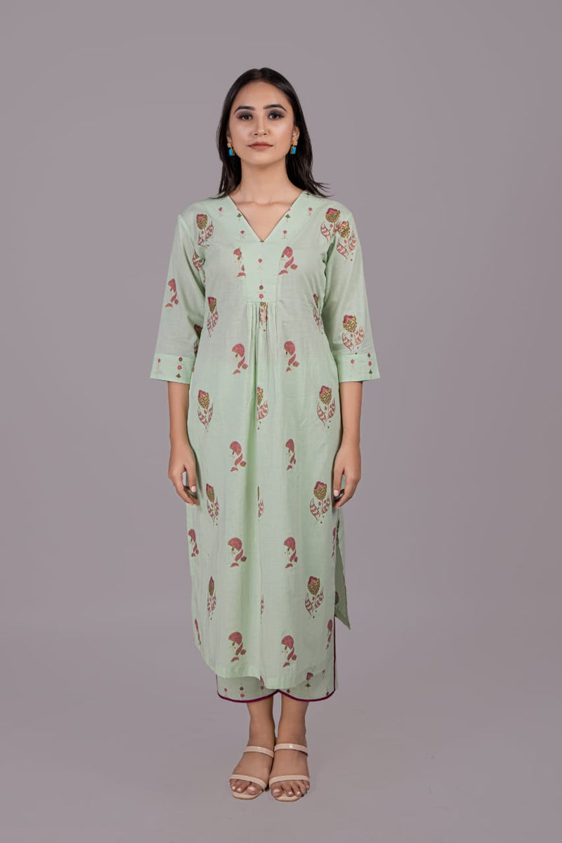 Adaara Neon Block Print Kurta Palazzo Set - Adaara