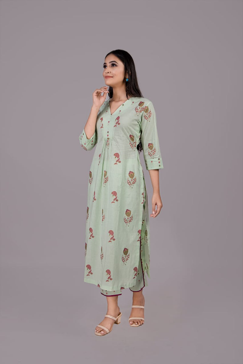 Adaara Neon Block Print Kurta Palazzo Set - Adaara